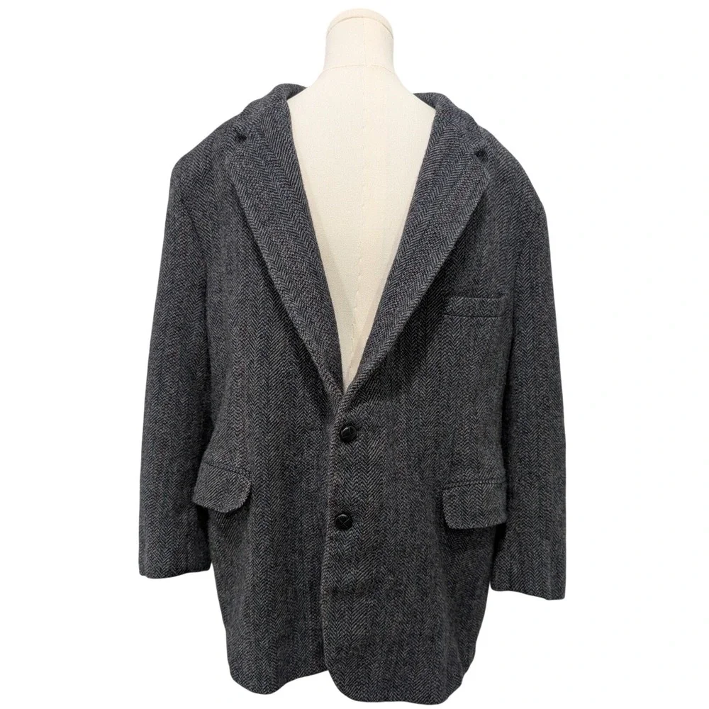Vintage‎ Andover 100% Virgin Wool Mens Dark Grey Herringbone Blazer Size 50